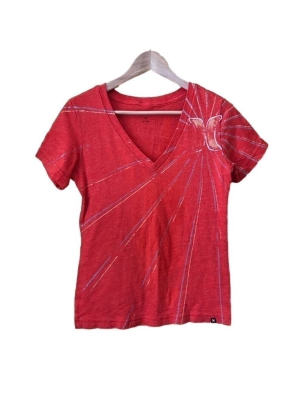 Vintage Hurley red starburst graphic v-neck tee women’s size small